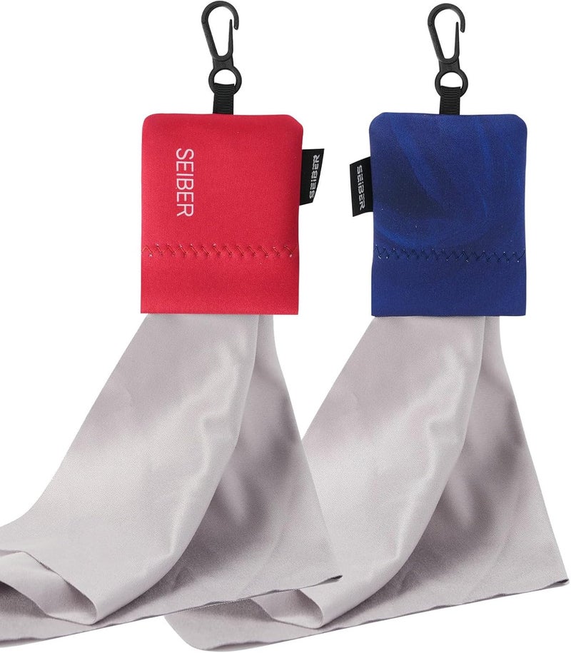 SEIBER Eyeglass Cleaning Microfiber Cloth,7 x 7 inch Glasses Cloth for Sunglasses,Laptops, Cameras,Screen- with Neoprene Pouch,Self-Closing Bottom(2PCS,RedBlue) - Image 1